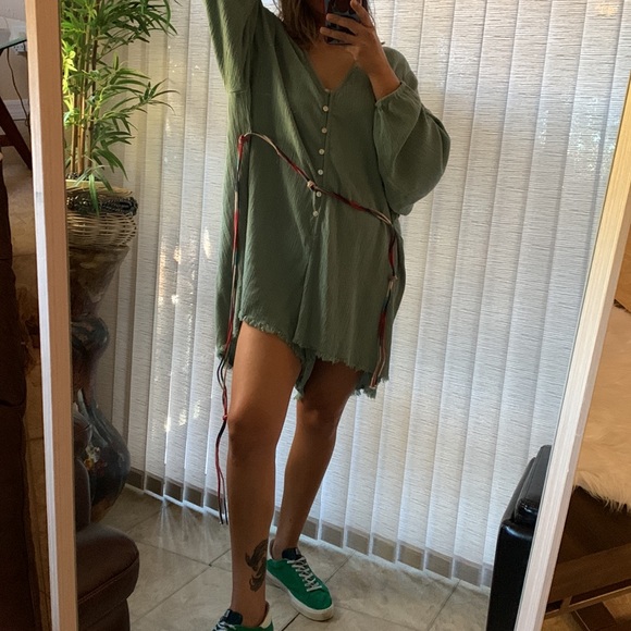 Zara Oversized Rustic Romper w/ rope belt Green Size S - Picture 15 of 17